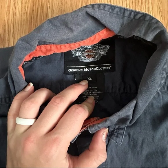 Harley-Davidson Men's Charcoal and Orange Casual Shirt XL 100% Cotton Grunge Y2K - Picture 3 of 12